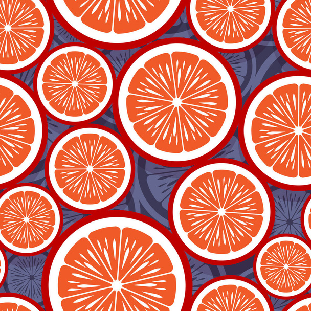 Mandarin portakal dilimli, kusursuz desenli grafikler. Vektör çizimi. Duvar kağıdı, ambalaj, kumaş, tekstil, ambalaj kağıdı tasarımı ve her türlü dekorasyon için idealdir.. - Vektör, Görsel