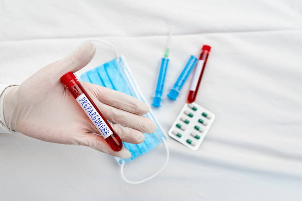 Word writing text Preparedness. Business concept for quality or state of being prepared in case of unexpected events Extracted blood sample vial ready for medical diagnostic examination. - Photo, Image