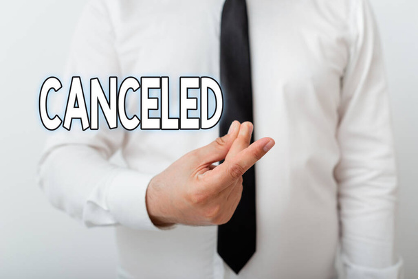 Text sign showing Canceled. Conceptual photo to decide not to conduct or perform something planned or expected Model with pointing hand finger symbolizing navigation progress growth. - Zdjęcie, obraz