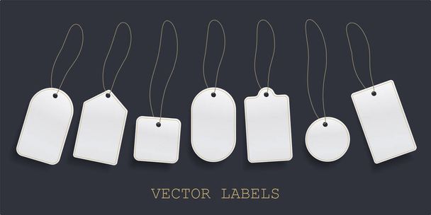 Sada visutých štítků cena, bílý prázdný papír ceny tag nebo prázdné štítky štítky vektorové šablony.  - Vektor, obrázek