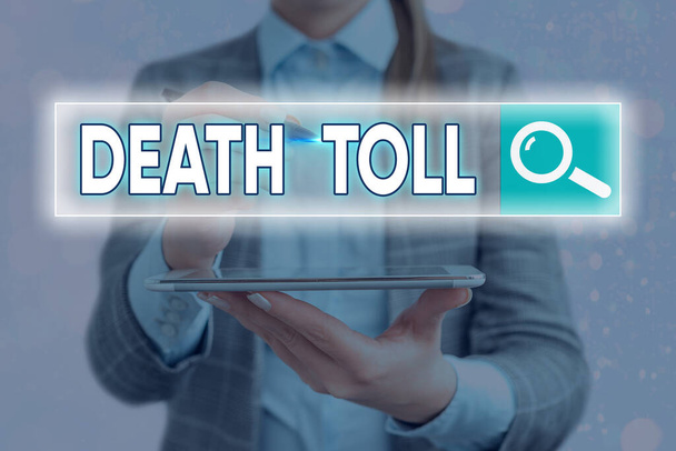 Handschrift tekst schrijven Death Toll. Concept: het aantal doden als gevolg van een bepaald incident Web search digitale informatie futuristische technologie netwerkverbinding. - Foto, afbeelding