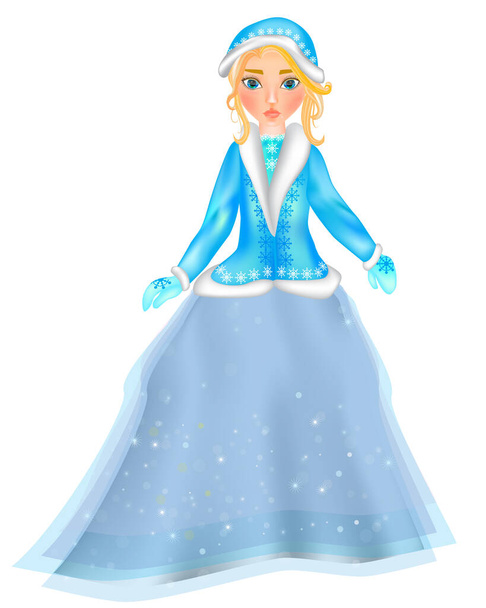 Snow Maiden isolated vector illustration on white background. Snegurochka. Beautiful little girl in winter clothes - Vector, Imagen