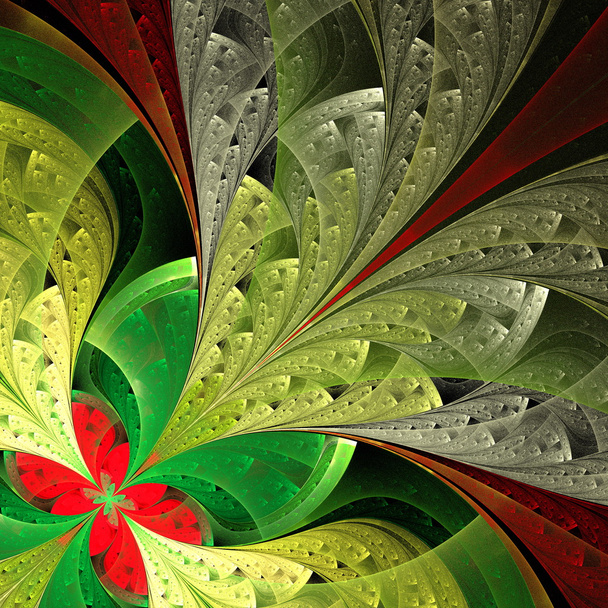 Bela flor fractal em verde e vermelho. Gerado por computador
 - Foto, Imagem