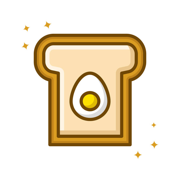 パンと卵ベクトルロゴ漫画のステッカー。朝食食品アイコンラインスタイルを入力します。フードベーカリー&ケーキシンボルイラスト - ベクター画像