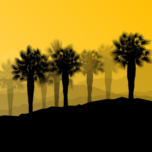 Palm tree desert oasis forest silhouettes wild nature landscape  - Vetor, Imagem
