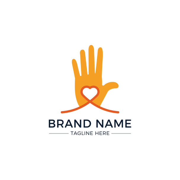 Hand palm and heart symbol playful logo on white background - Vector, Image