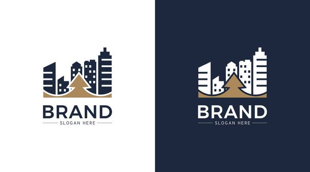 City and arrow up professional logo on white and blue background - Vector, Image