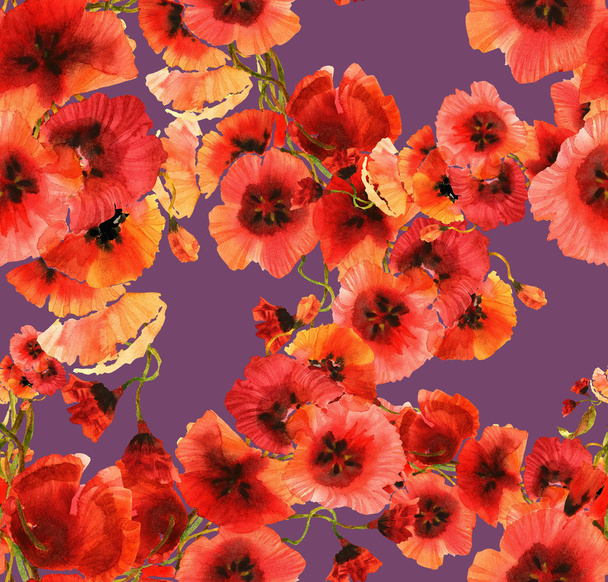 Red Poppies  Pattern - Foto, Imagem
