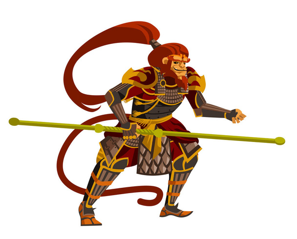 Sun Wukong the monkey king chinese mythology warrior tale - Vector, Image