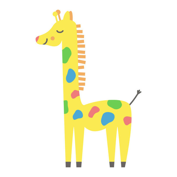 Cute colorful african giraffe sleeping adorable character isolated - Vector, Image