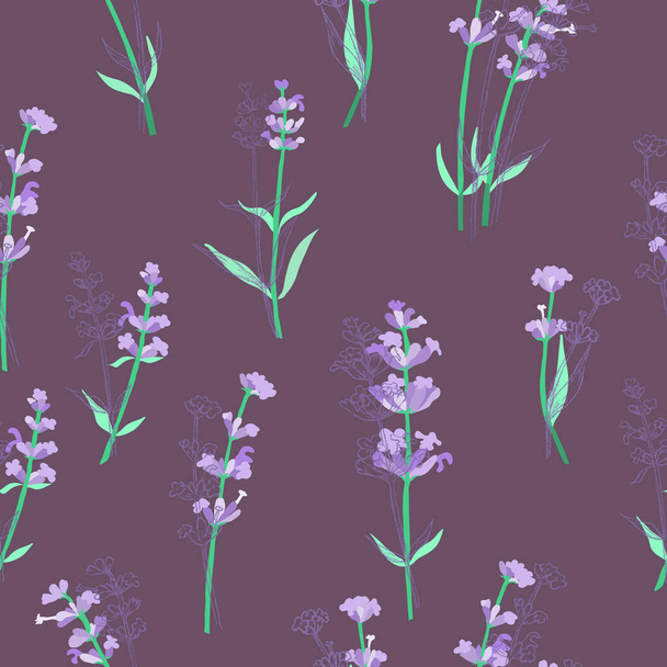 Seamless Pattern with Different Parts of Lavender - Διάνυσμα, εικόνα
