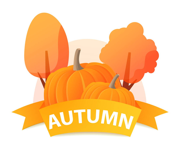 Autumn harvest of pumpkins vegetables.. Banner concept with fall trees. - Vetor, Imagem