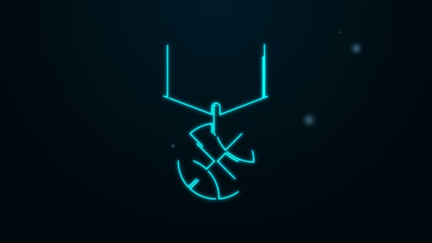 Médaille de basket-ball ligne fluo brillant avec icône de ruban isolé sur fond noir. Animation graphique de mouvement vidéo 4K - Séquence, vidéo