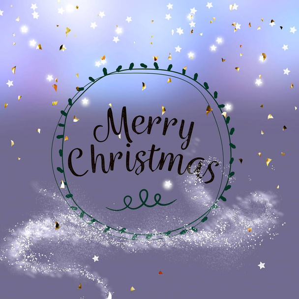Joyeux Noël citations de texte sur fond de vacances flou modèle de couleur claire avec des éléments étoiles d'or  - Photo, image