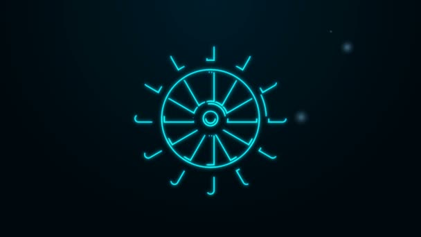 Világító neon vonal Hajó kormánykerék ikon elszigetelt fekete alapon. 4K Videó mozgás grafikus animáció - Felvétel, videó