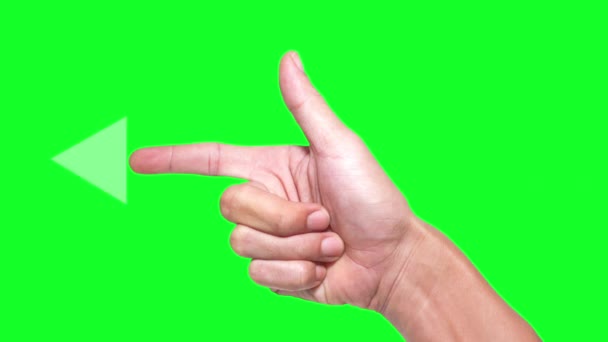 Збірка жестів індексів і пальців великого пальця, спосіб спрямування, натискання кнопки з графічною анімацією і обрамленням для фокусування жесту, ізольований зелений фон екрана
. - Кадри, відео