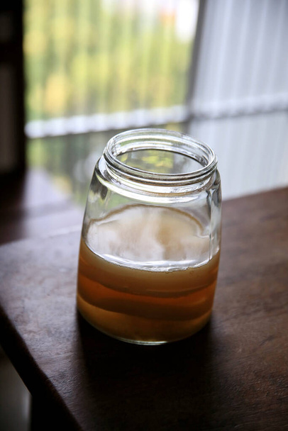 salvador, bahia / brazil - september 20, 2020: pot of scoby kombucha fermentation in phase 1, is seen in the city of Salvador. - Photo, Image