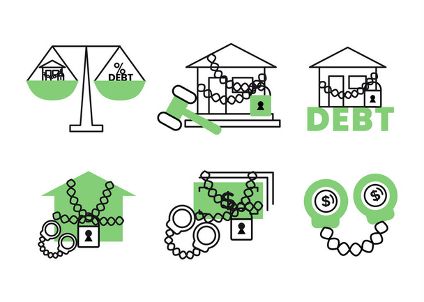 Finanzas. Vector ilustración conjunto de iconos incautación de la propiedad, ejecución hipotecaria - Vector, Imagen