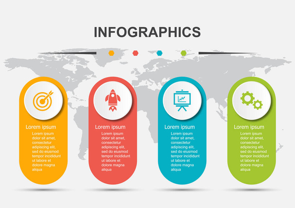 Infografikai tervezési sablon 4 címkével, állományvektor - Vektor, kép