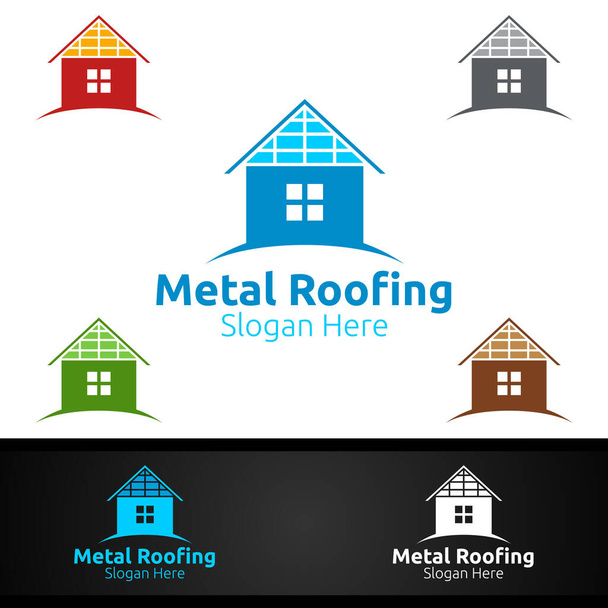Λογότυπο κατασκευής σκεπής μετάλλων για Shingles Roof Real Estate or Handyman Architecture Design - Διάνυσμα, εικόνα