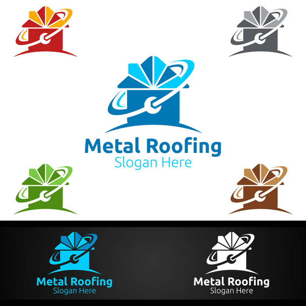 Metal Roofing Logo for Shingles Roof Real Estate or Handyman Architecture Design - Vector, Image