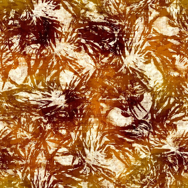 Seamless modern sepia brown flower blockprint print. Grunge watercolor texture floral background. Worn mottled washed out pattern textile fabric. Painterly blur linen fall all over print  - Photo, Image