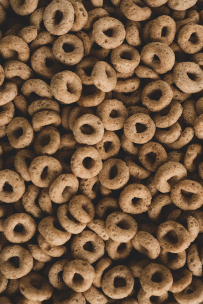 Macro photo of Healty whole grain ring  cereal, macro close up. selective focus - Photo, Image