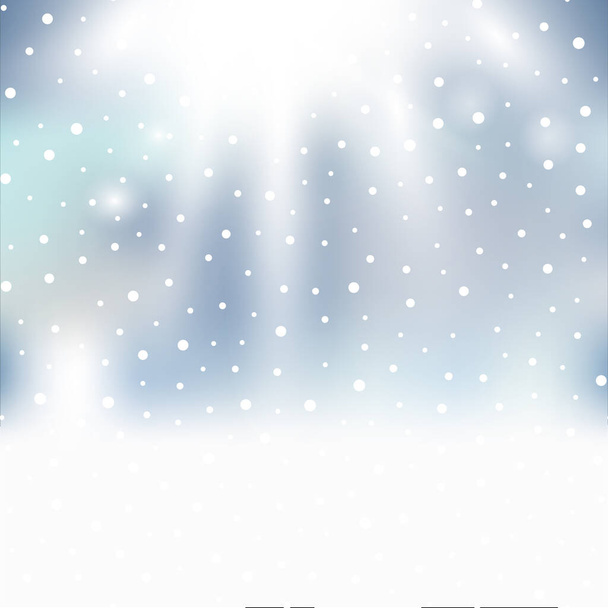 Christmas background with falling snowflakes on blue sky. Vector. - Vector, Image