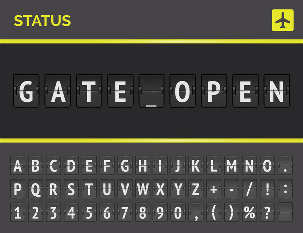 Airport flight status board vector banner with flip font for flights status Gate open - Vector, Image