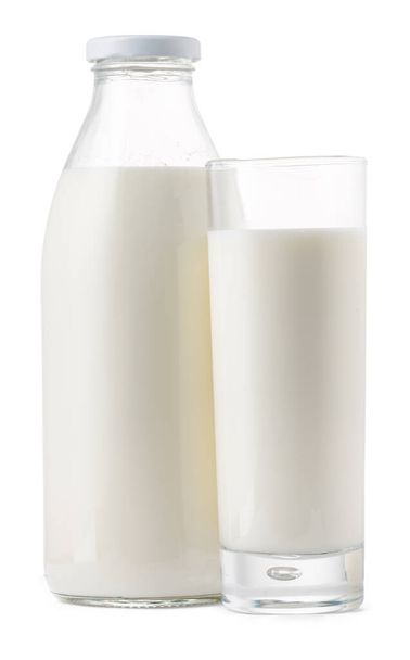 Glass bottle and cup of fresh milk isolated - 写真・画像