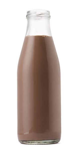 Glass bottle of chocolate milk isolated on white - Fotó, kép