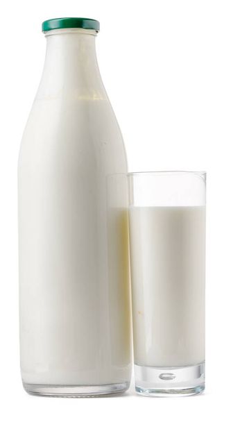 Glass bottle and cup of fresh milk isolated - Foto, Bild