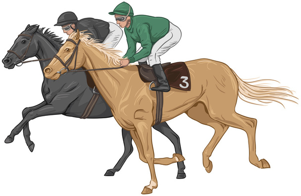 zwei Jockeys auf ihren Rennpferden - Vektor, Bild