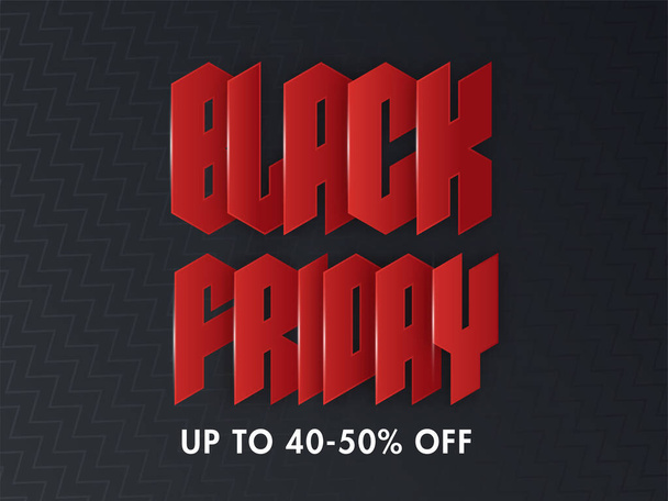 Red Paper Cut Black Friday Text with 40-50% Discount Offer on Dark Grey Zig Zag Pattern Background for Sale. - Vektor, kép