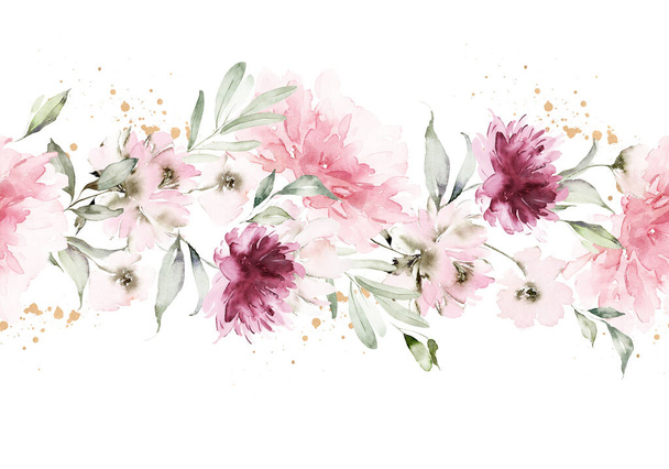 Seamless summer pattern with watercolor flowers handmade. - Photo, image