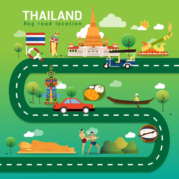 Mapa drogowa i trasa podróży w Tajlandii  - Wektor, obraz