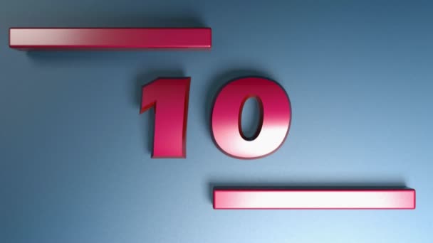 The number 10 is on a blue glossy surface and two horizontal bars go from one side to the other and back - 3D rendering video clip - Footage, Video