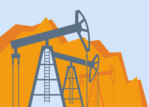 Снижение добычи нефти - башни с осенним графиком - Вектор,изображение