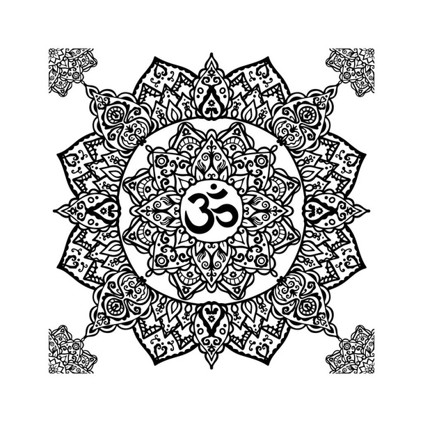 Vektorikuvaus Mandalasta. Om symboli keskellä Mandala. Loputon saumaton kuvio eristetty valkoisella pohjalla. - Vektori, kuva