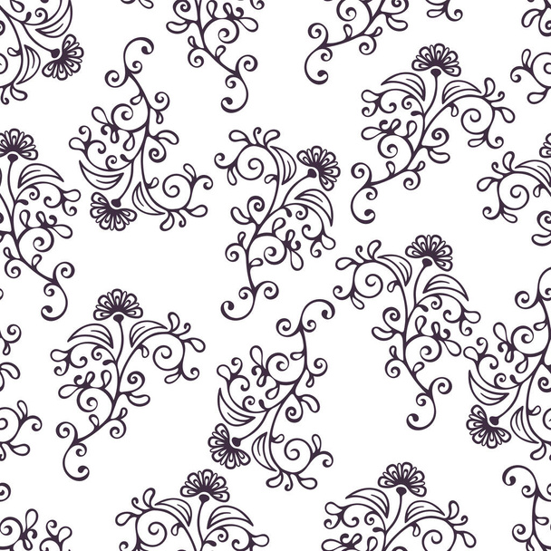 Swirl floral abstract seamless pattern, black and white ornament with curls, petals and flower buds. For fabric design, wallpaper, wrapper, surface, textile decoration. Vector illustration - Zdjęcie, obraz