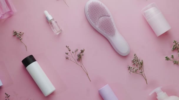 Schönheit Muster Thema flach legen kreatives Layout mit Pro Umwelt auf rosa Hintergrund - Filmmaterial, Video