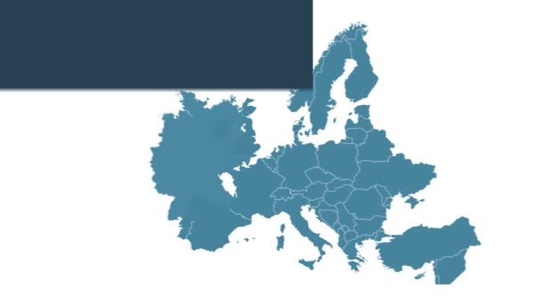 Německo mapuje animaci s mapou Evropy, největšími městy a textovým zástupcem. Šablona pro zprávy a vzdělávání. Royalty free 4K motion graphic animation. Modrobílá barva. Infographics plochého designu. - Záběry, video