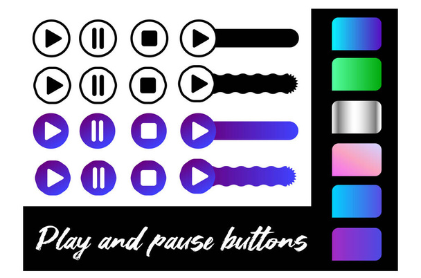 Кнопки воспроизведения и паузы - векторная иконка, обозначающая Video Audio Player. Кнопка игрока устанавливает вектор символов значка. Черные иконки вектора воспроизведения и паузы, изолированные на прозрачных  - Вектор,изображение