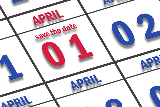1 de abril. Día 1 del mes, Fecha marcada Guardar la fecha en un calendario. Mes de primavera, concepto del día del año. - Foto, Imagen