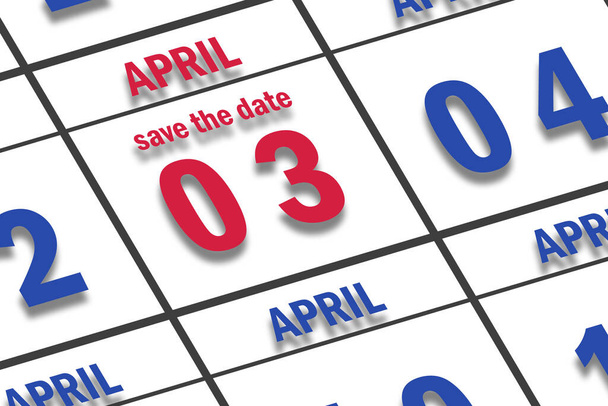 3 de abril. Día 3 del mes, Fecha marcada Guardar la fecha en un calendario. mes de primavera, concepto del día del año. - Foto, Imagen
