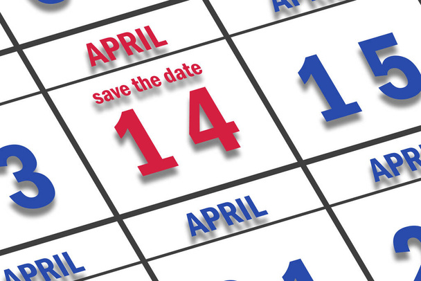 14 de abril. Día 14 del mes, Fecha marcada Guardar la fecha en un calendario. mes de primavera, concepto del día del año. - Foto, imagen