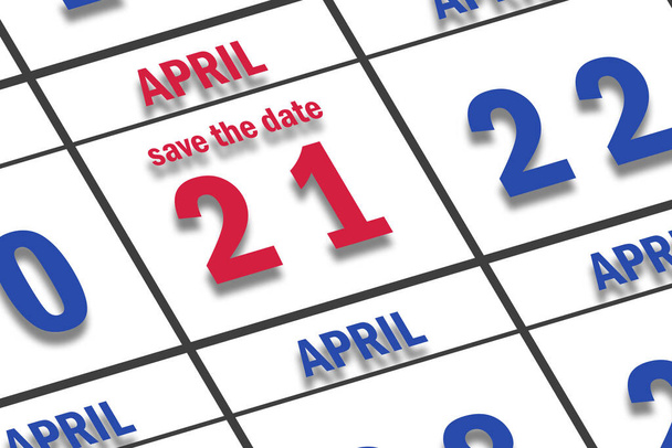 21 de abril. Día 20 del mes, Fecha marcada Guardar la fecha en un calendario. mes de primavera, concepto del día del año. - Foto, imagen