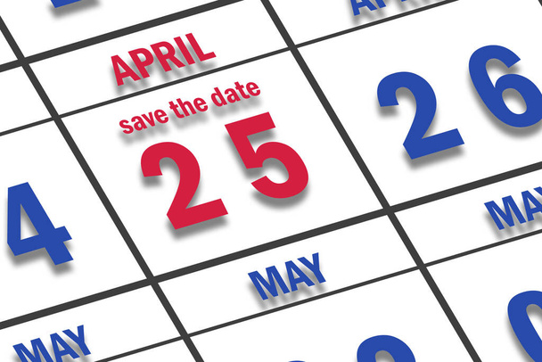 25 de abril. Día 25 del mes, Fecha marcada Guardar la fecha en un calendario. mes de primavera, concepto del día del año. - Foto, Imagen