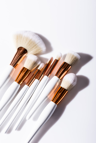 top view of cosmetic brushes set on white background - Photo, Image