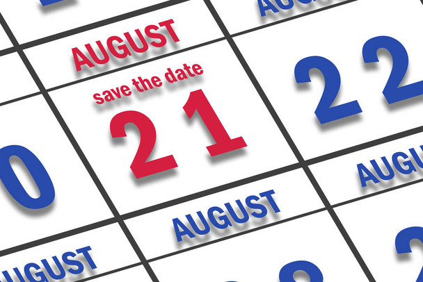 21 de agosto. Día 20 del mes, Fecha marcada Guardar la fecha en un calendario. verano mes, día del año concepto. - Foto, imagen